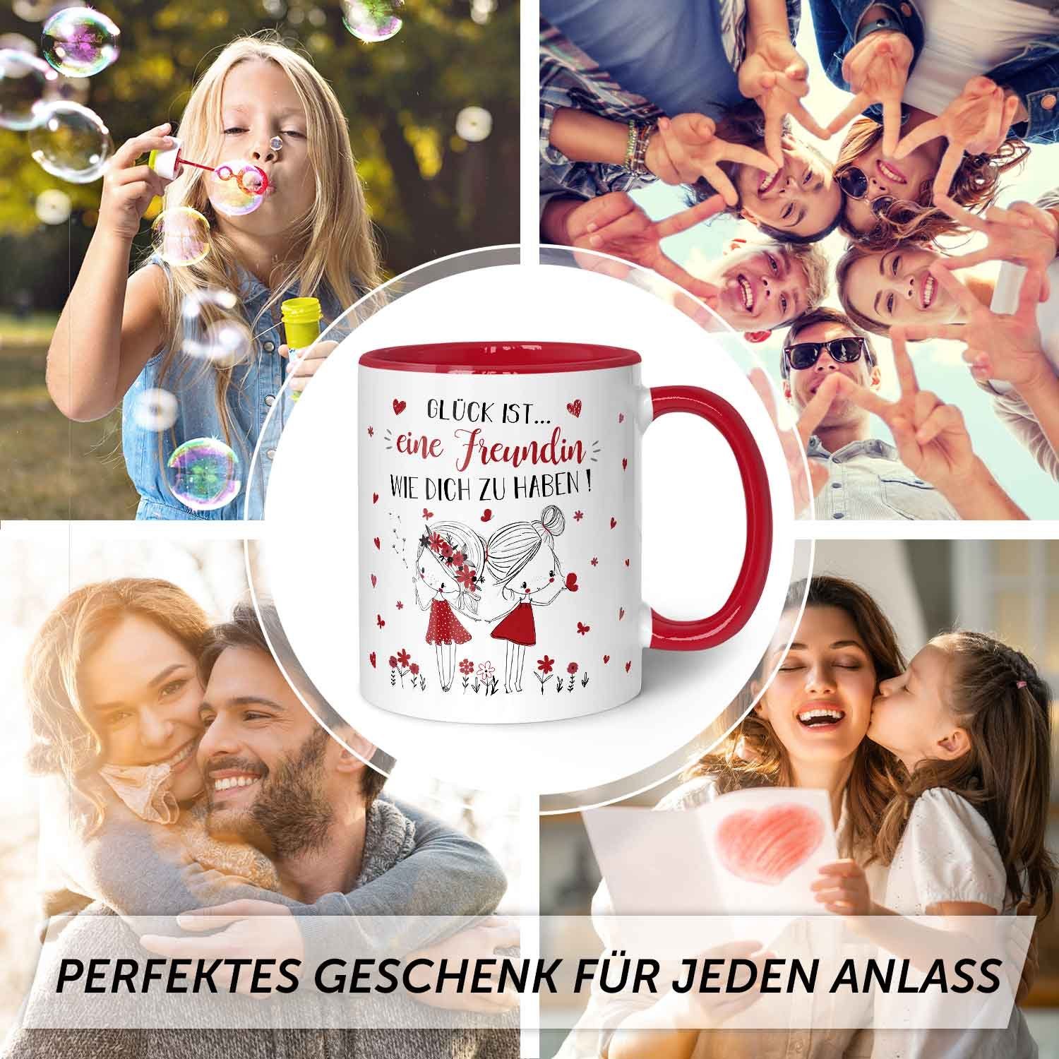 GRAVURZEILE Tasse mit Spruch Glück ist eine Freundin, - Persönliches Geschenk für Freundinnen zu verschiedenen Anlässen