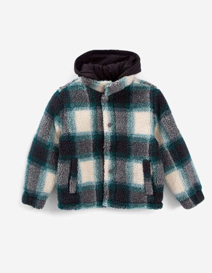 Veste verte en Sherpa à carreaux garçon