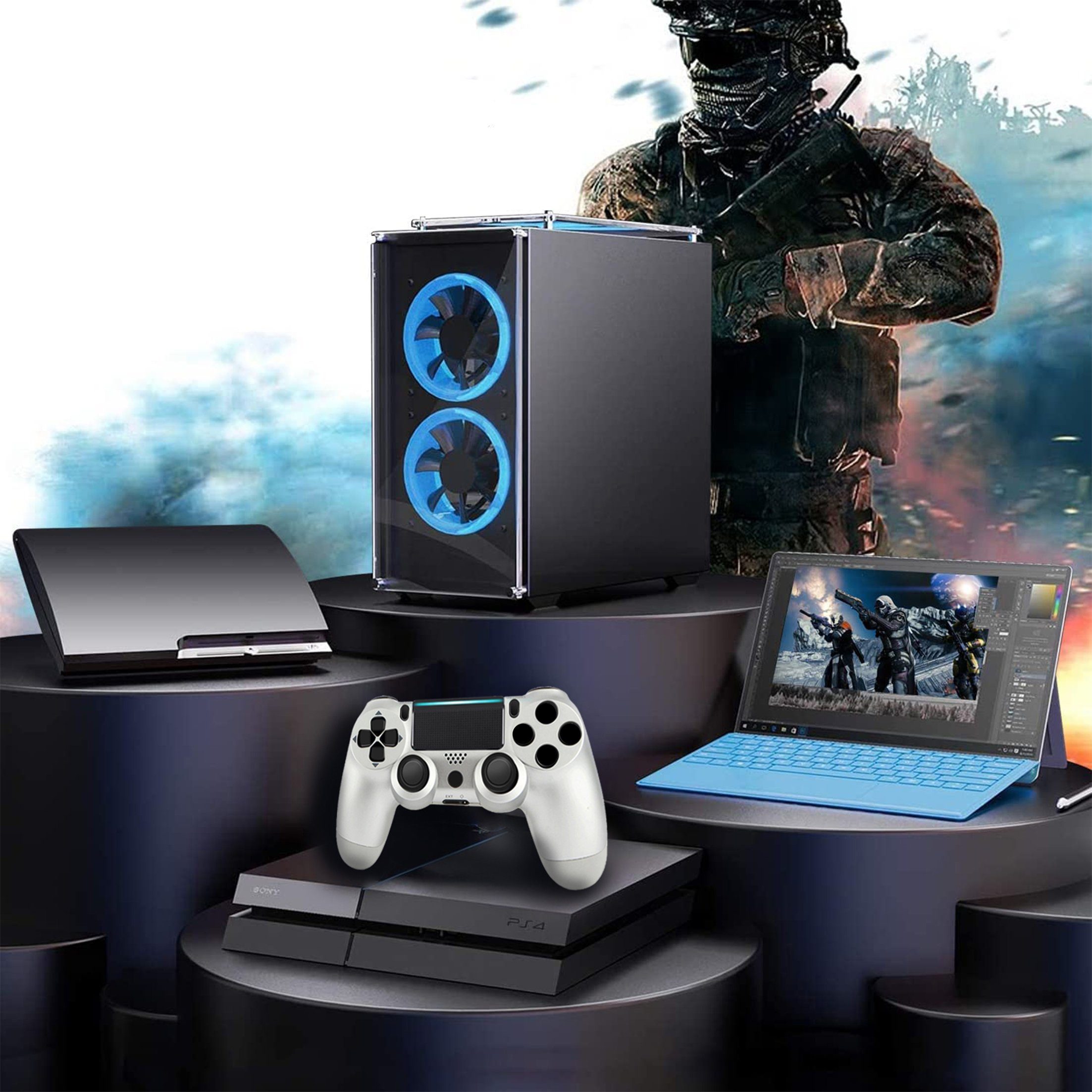KINSI Wireless Gamepad, Controller, für PS4, Bluetooth, Silber-Grau PlayStation 4-Controller
