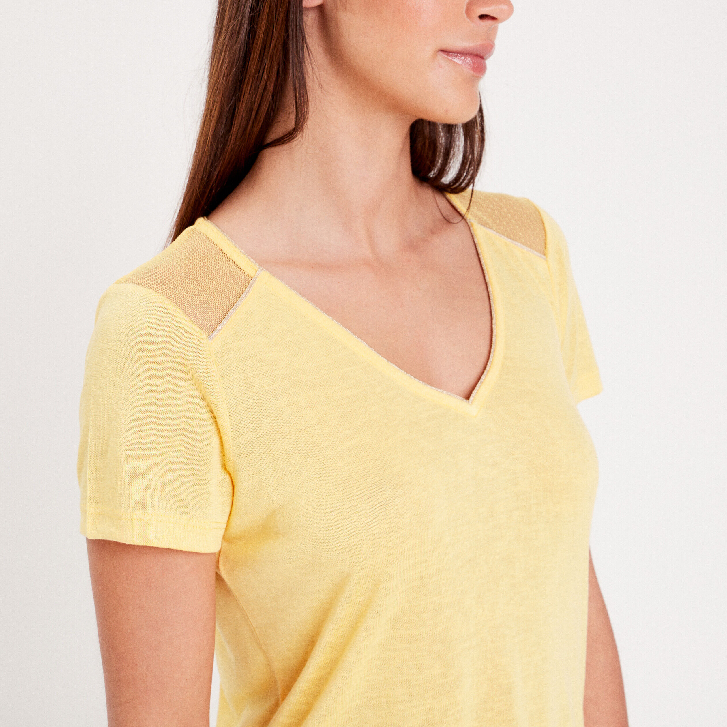 T-shirt manches courtes jaune pastel femme | Cache Cache