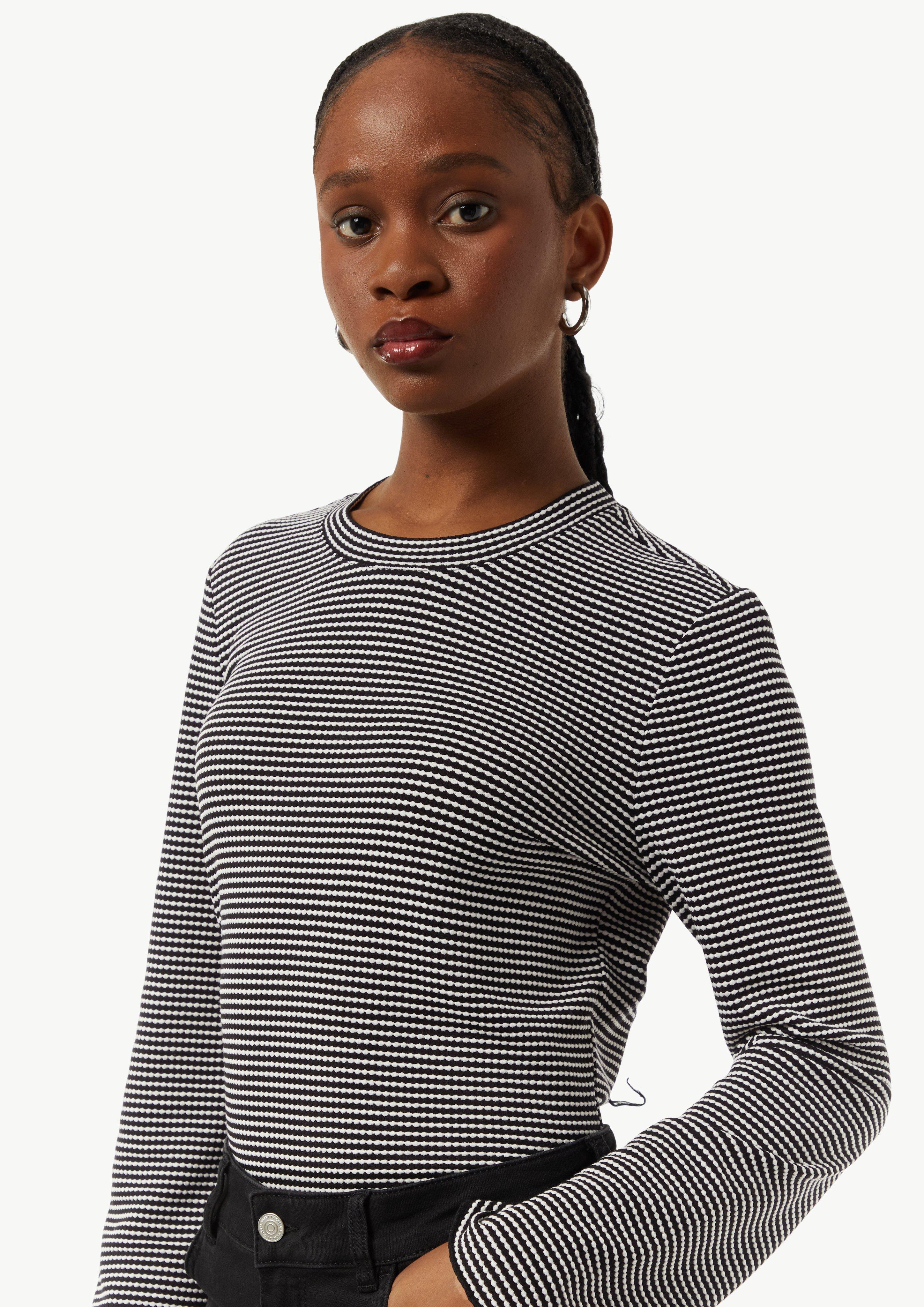 Langarmshirt mit Strukturstreifen - schwarz