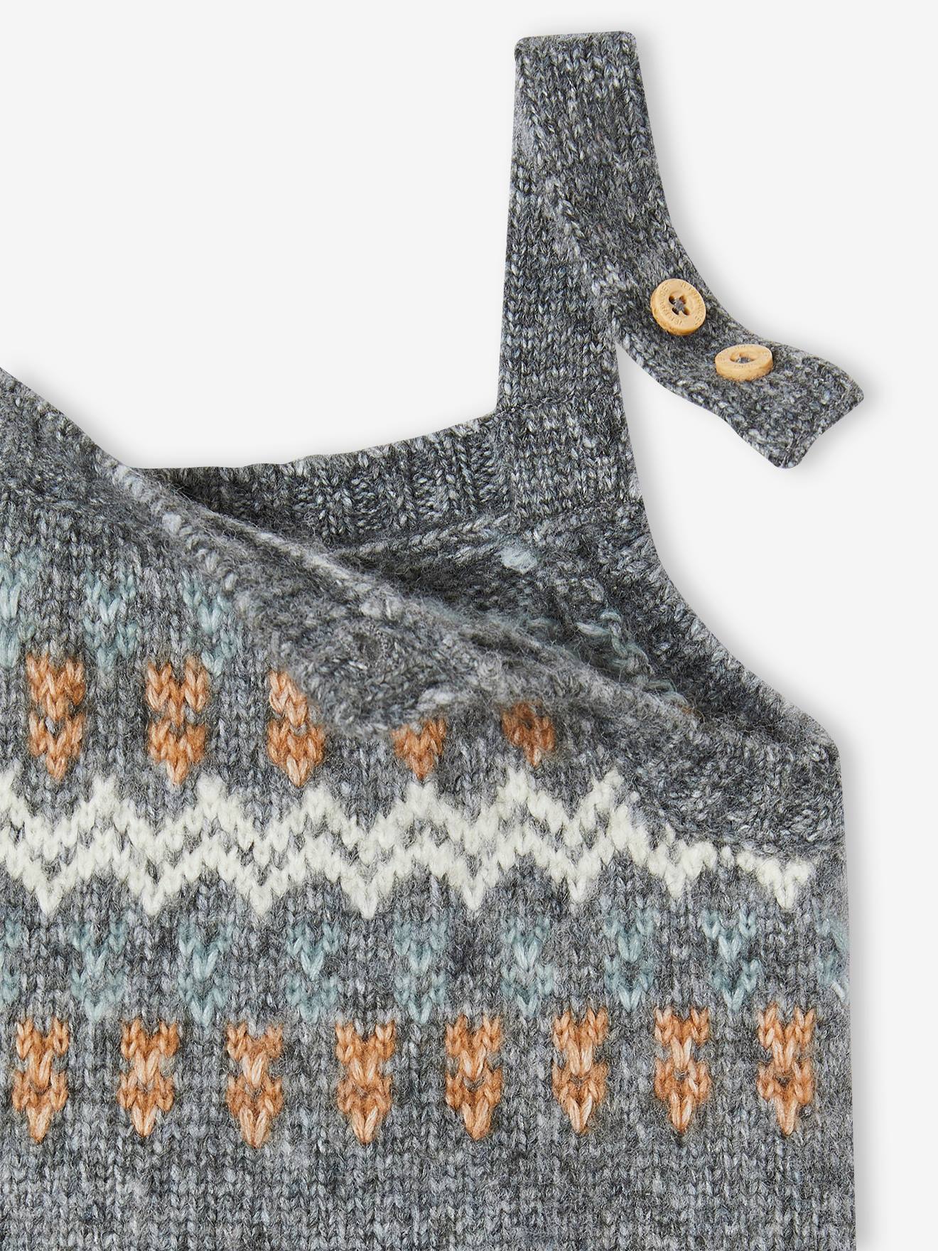 Salopette en tricot bébé jacquard gris chiné