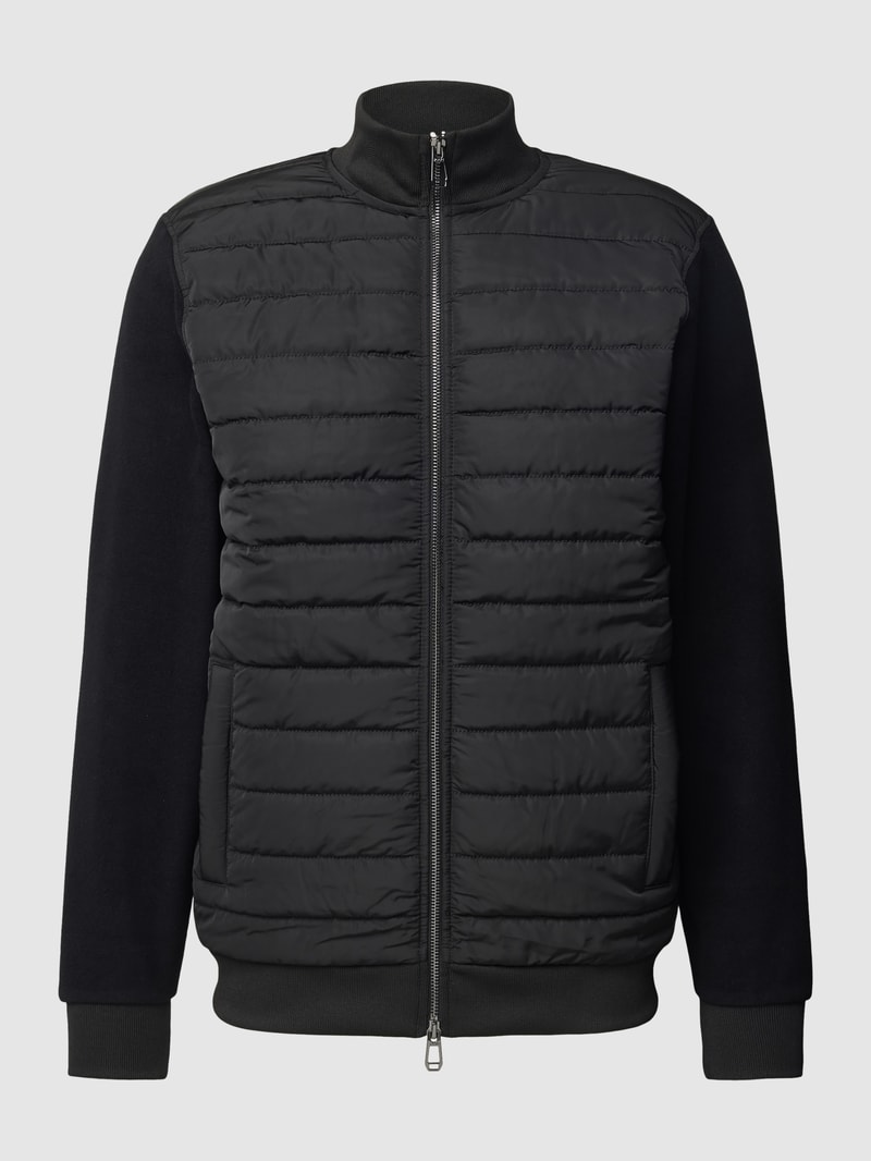 Sweatjacke mit Two-Tone-Machart Modell 'Tiago' in schwarz