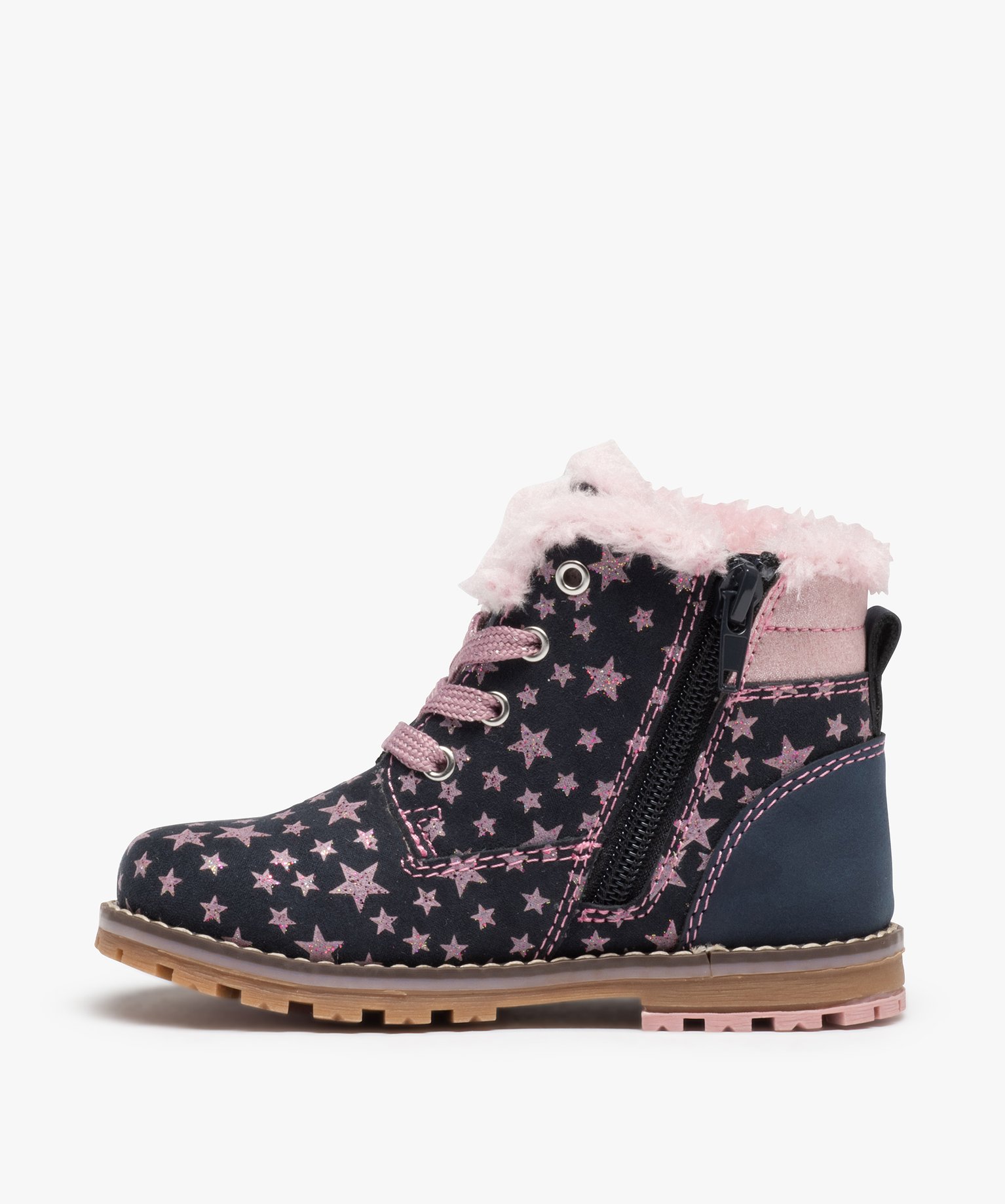 Boots fourrées fille style montagne à étoiles pailletées bleu | GEMO