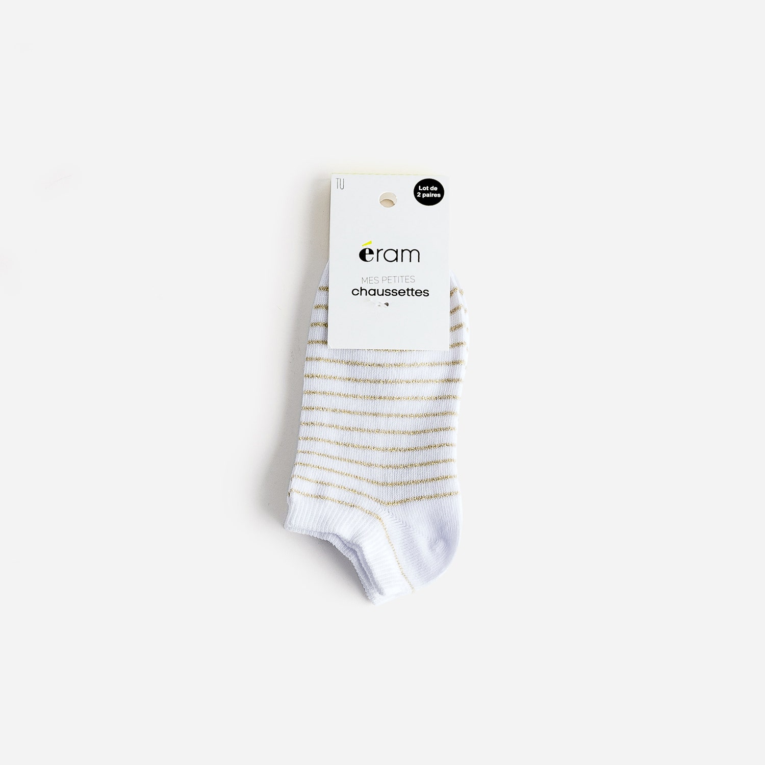 Chaussettes courtes blanches et à rayures dorées