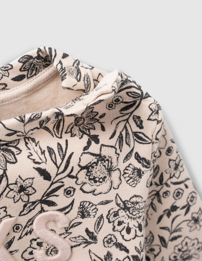 Sweat beige coton bio imprimé fleurs fille