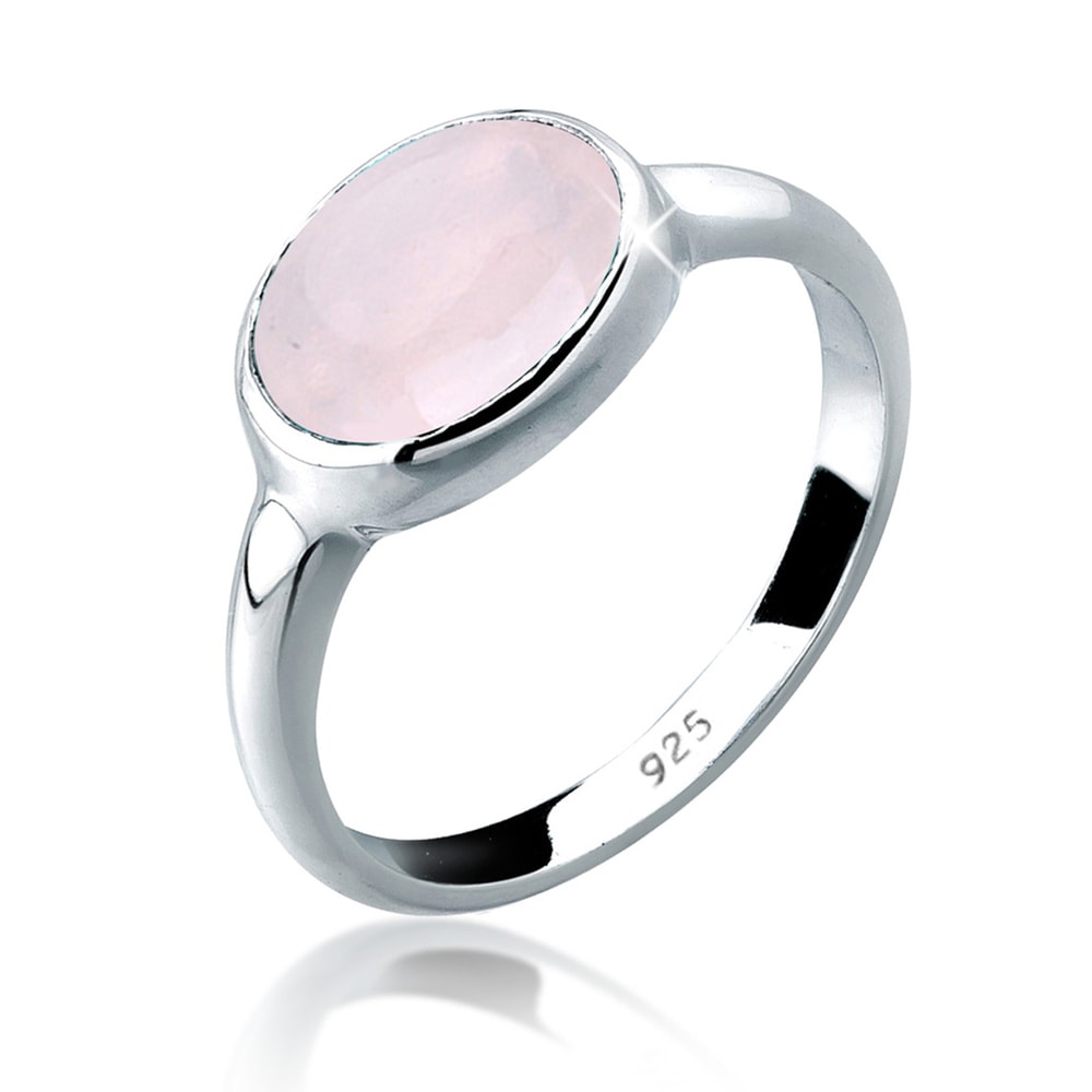 Elli Elli Bague Rosenquarz Solitär 925 Sterling Silber Bague