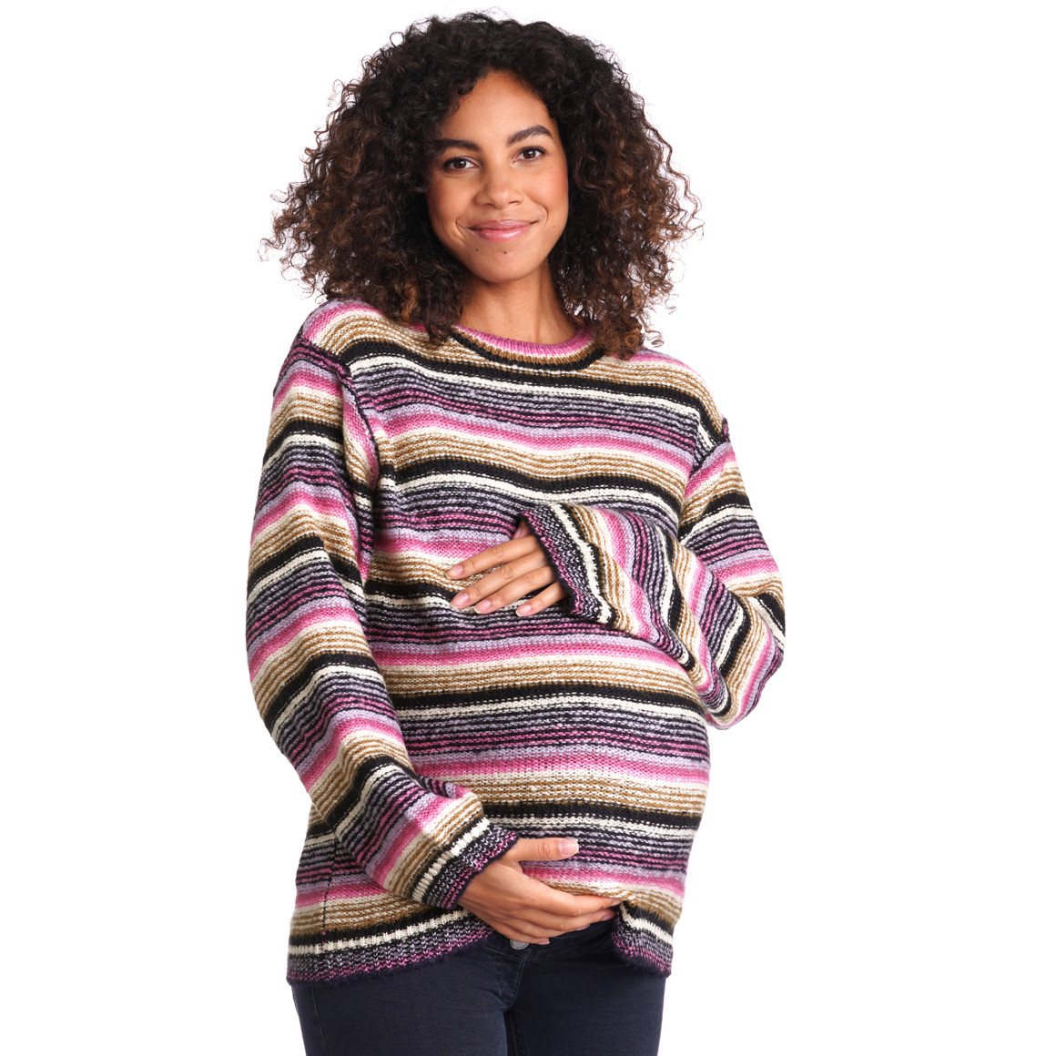 Damen Umstands-Strickpullover mit Streifen
