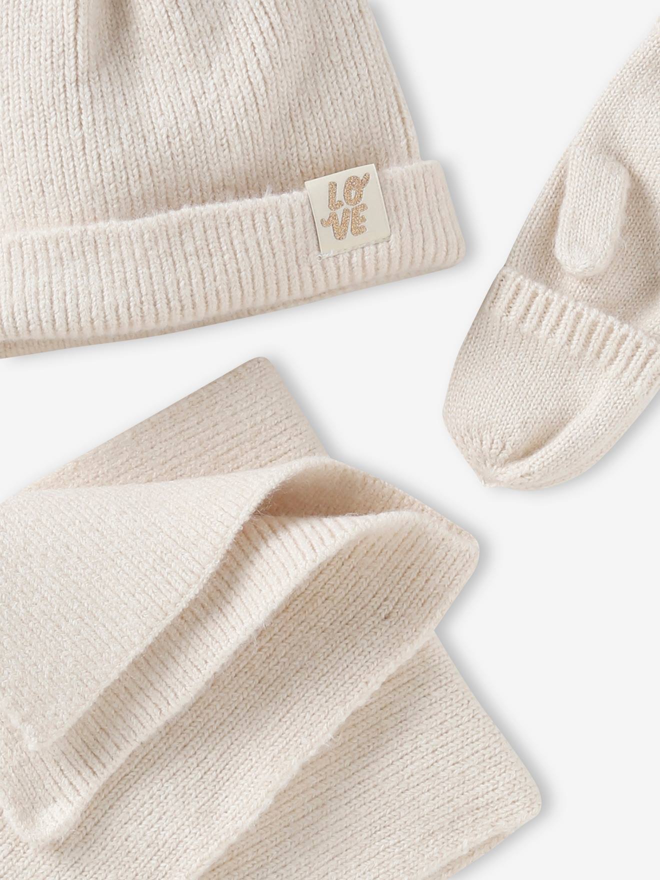 Vertbaudet Mädchen Set: Mütze, Schal & Handschuhe - altrosa