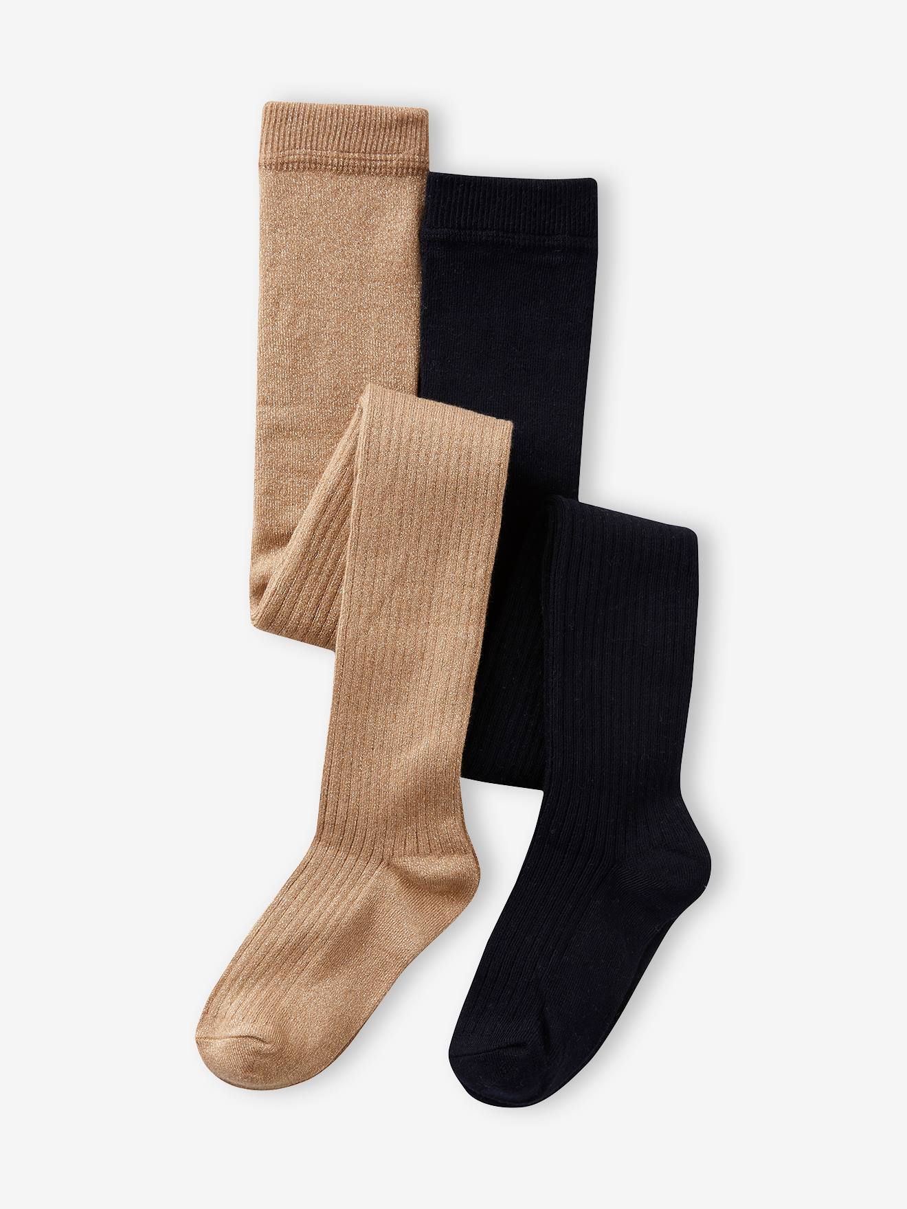 Lot de 2 paires de collants en maille côtelée fille chocolat