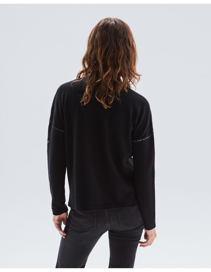 Pull noir col roulé tricot visuel tête de mort Femme