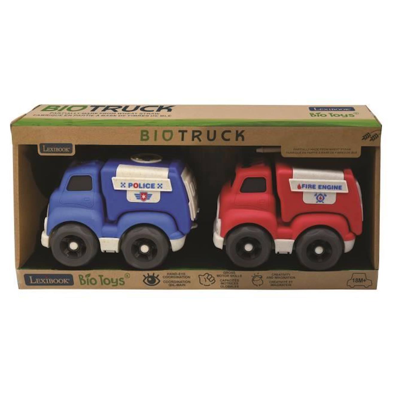 Pack police camion pompieren fibres de blé, recyclable et biodégradable bleu
