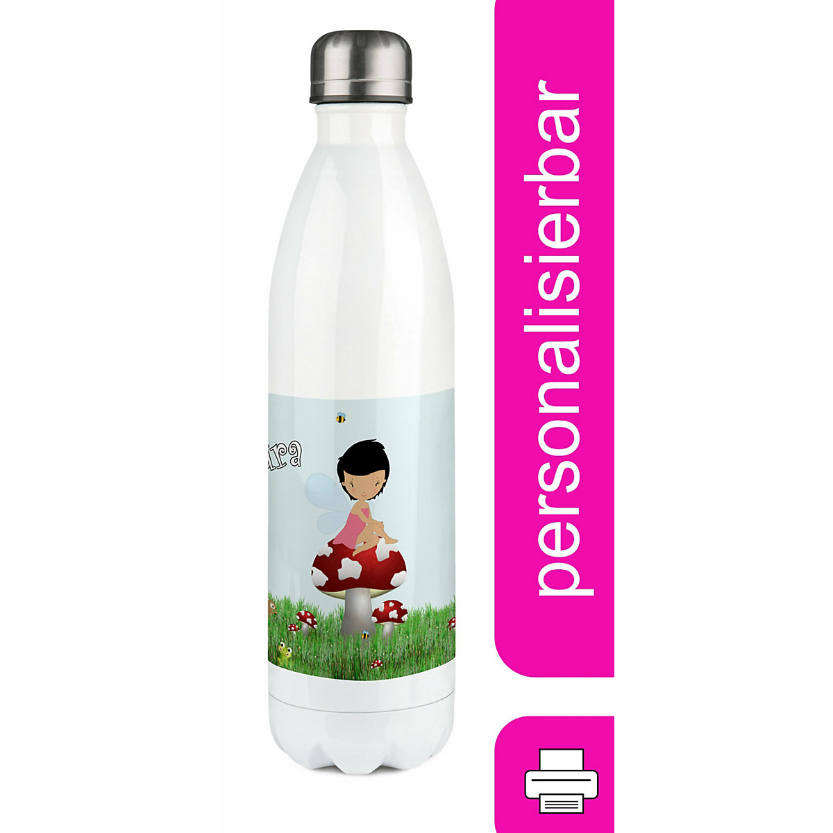 Edelstahl Kinder Thermoflasche / Trinkflasche bunt Waldfee Spülmaschinenfest, Auslaufsicher, Bruchfest, Doppelwandig, Für Heißgetränke geeignet, Mit Deckel, Isoliert