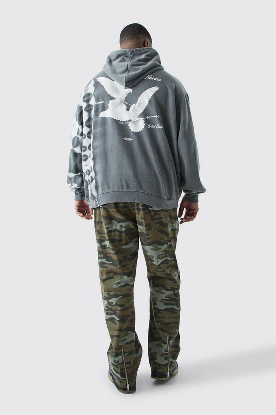 Plus Fixed Waist Straight Leg Twill Camo Zip Gusset Trouser