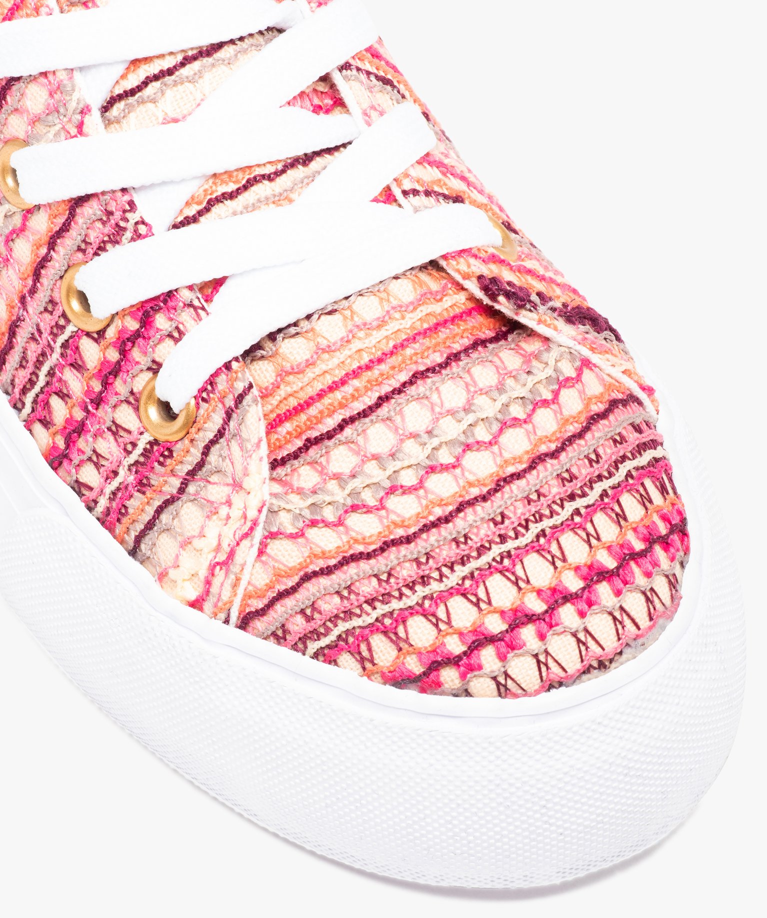 Baskets femme semi-montantes en toile multicolore beige | GEMO