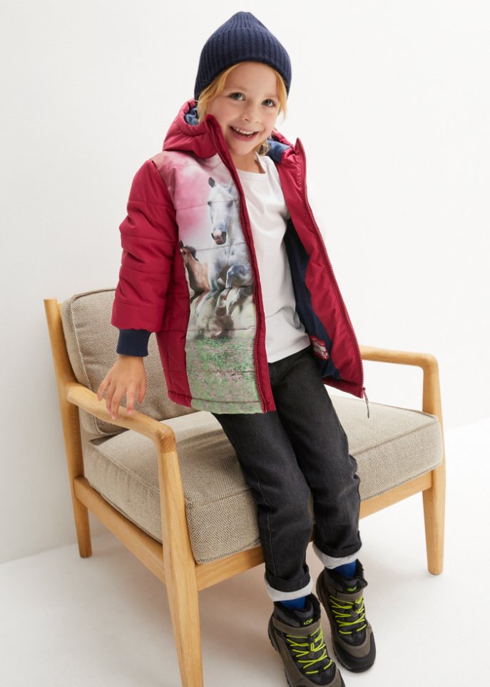 Mädchen Winterjacke mit Pferdemotiv, wasserabweisend und winddicht