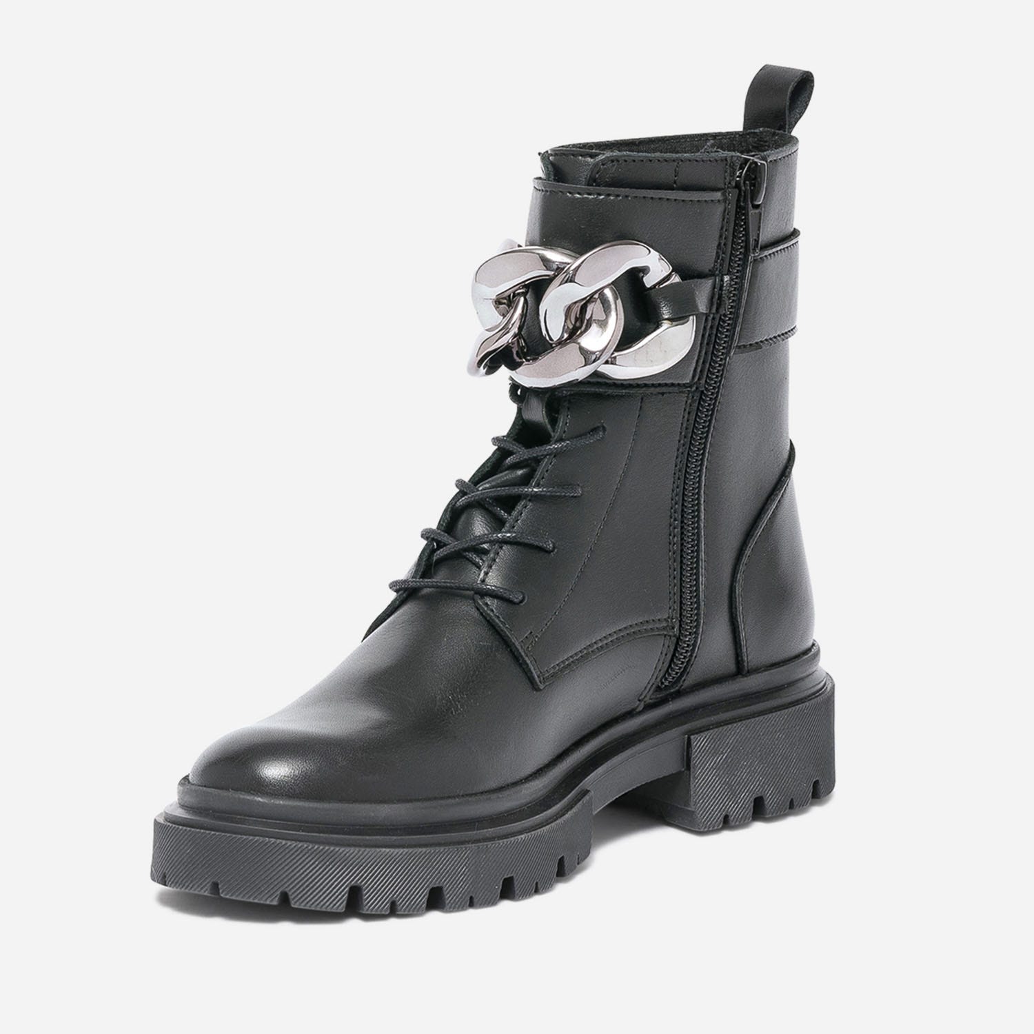 Bottine TEXTO noire en cuir avec maxi chaîne