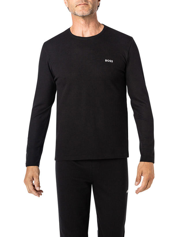 BOSS Black, Longsleeve, Baumwoll-Piqué, kohlschwarz