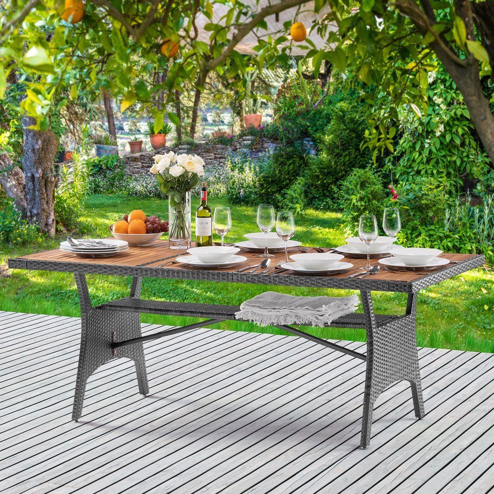 Casaria Gartentisch (1-St), Polyrattan mit Ablage FSC®- zertifiziertes Akazienholz 190x90x74cm