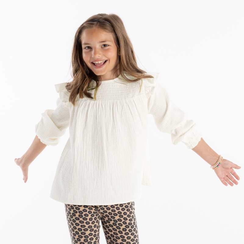 Blouse à smocks en gaze de coton blanche fille