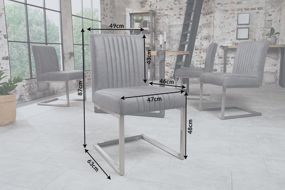 riess-ambiente Freischwinger BIG ASTON vintage grau / silber, Esszimmer · Microfaser · Edelstahl · Federkern · Industrial