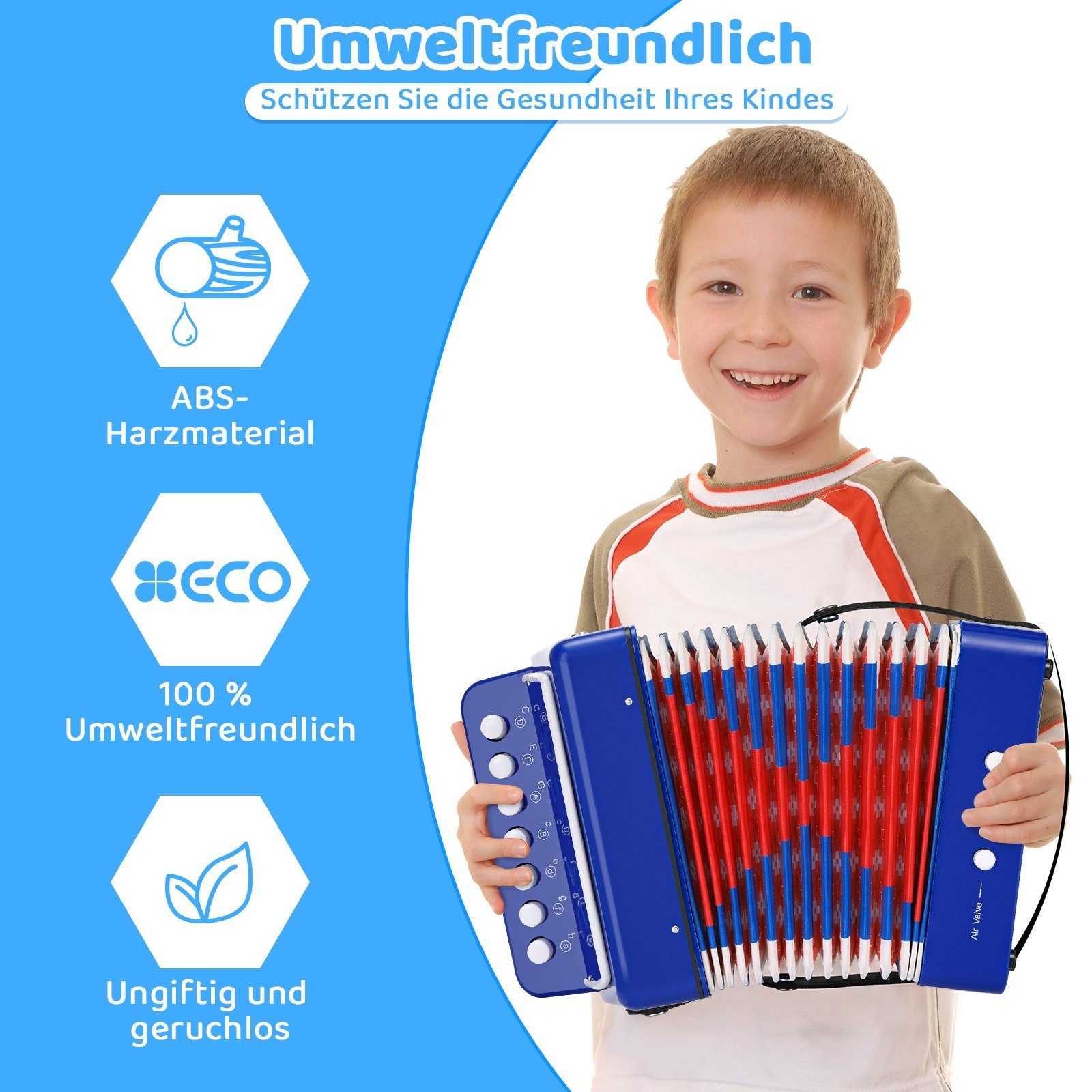 TLGREEN Kinder-Akkordeon Ziehharmonika 10 Tasten, Musikinstrument