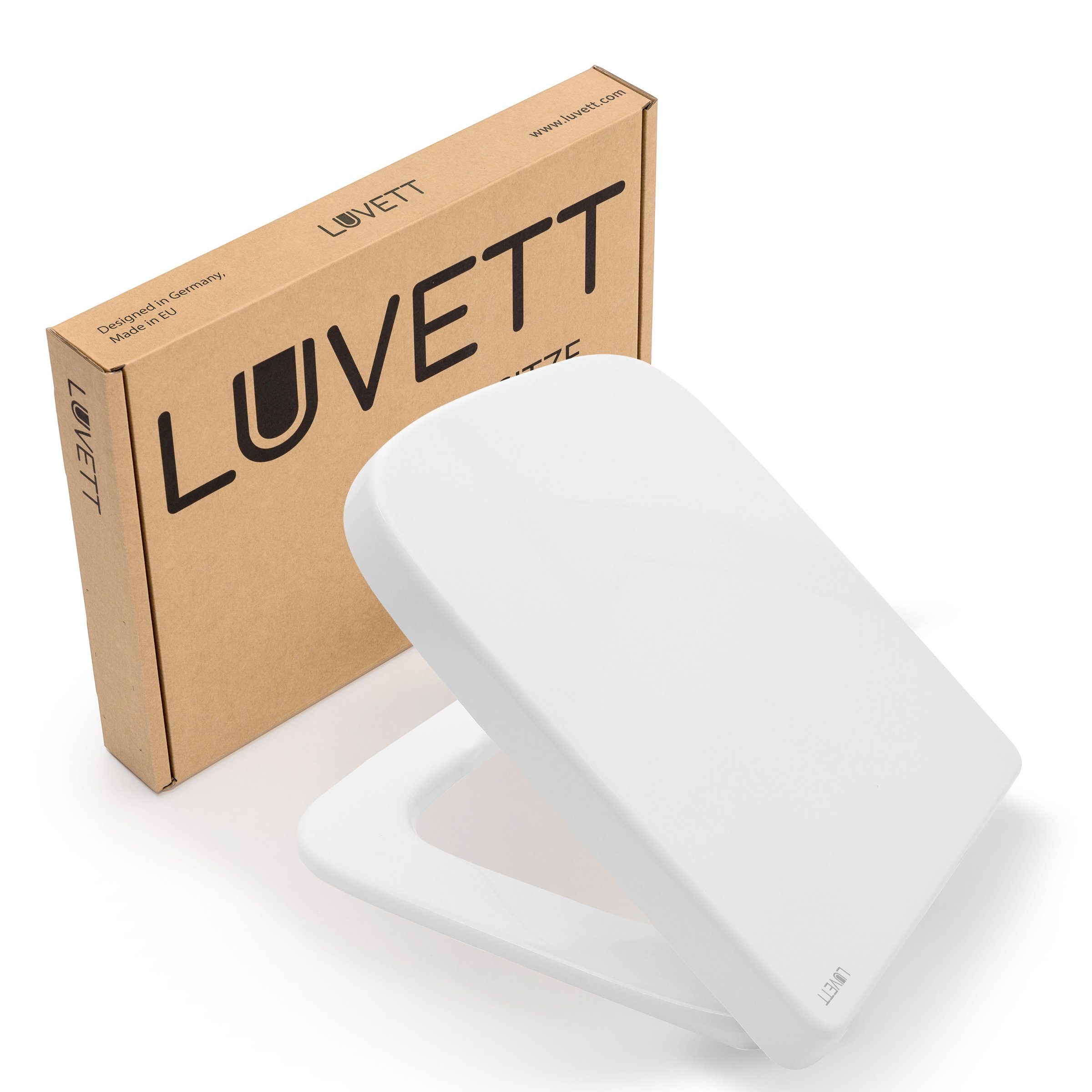 LUVETT WC-Sitz Eckig Q500 (Inklusive 3 Befestigungsarten), mit Original SoftClose® Absenkautomatik, Duroplast