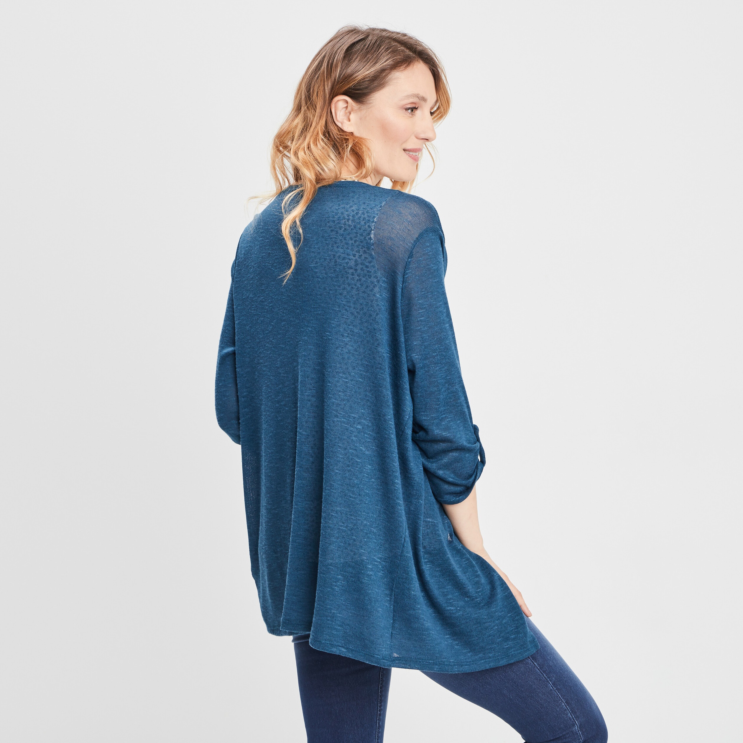 Gilet manches 3 4 bleu pétrole femme | La Halle