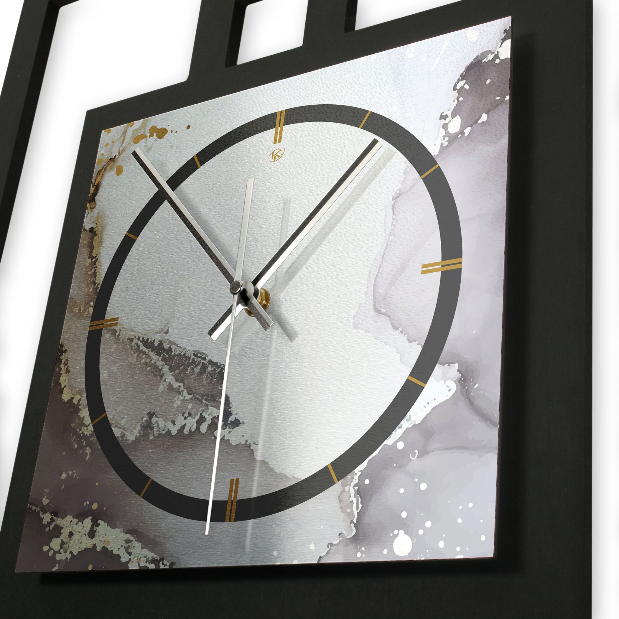 Kreative Feder Wanduhr Design-Wanduhr „Abstract Water“ in modernem Metallic-Look (ohne Ticken; Funk- oder Quarzuhrwerk; elegant, außergewöhnlich, modern)