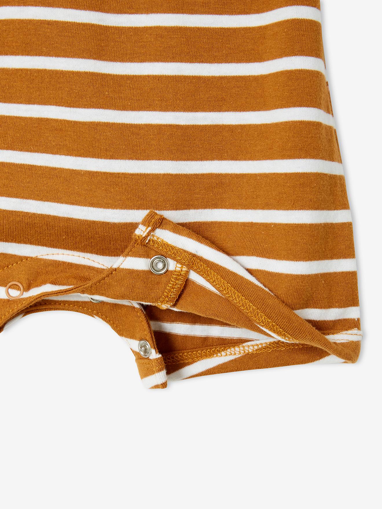 Vertbaudet Kurzoverall Jungen Baby, Polokragen Oeko-Tex - karamell gestreift