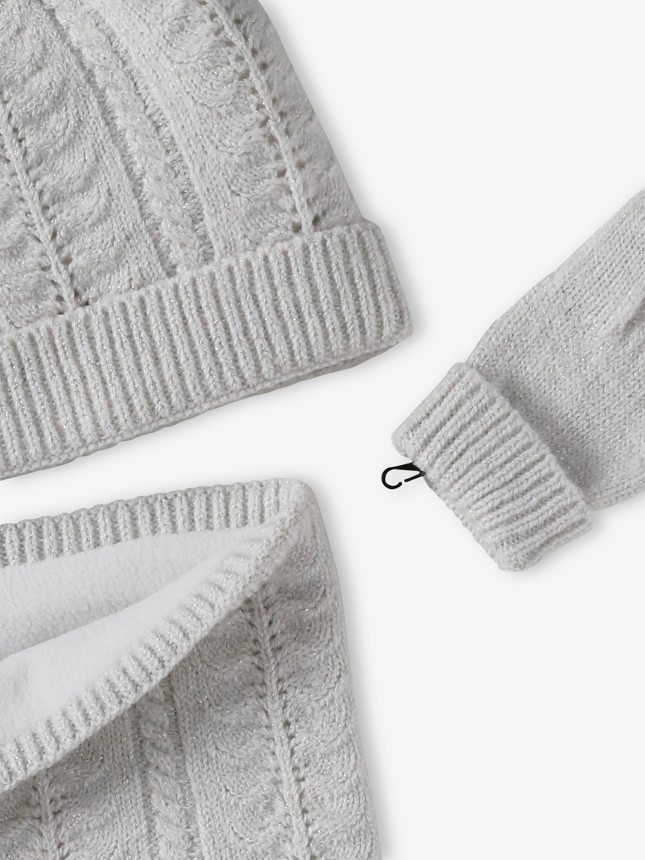 Vertbaudet Mädchen-Set: Mütze, Rundschal & Handschuhe - wollweiß