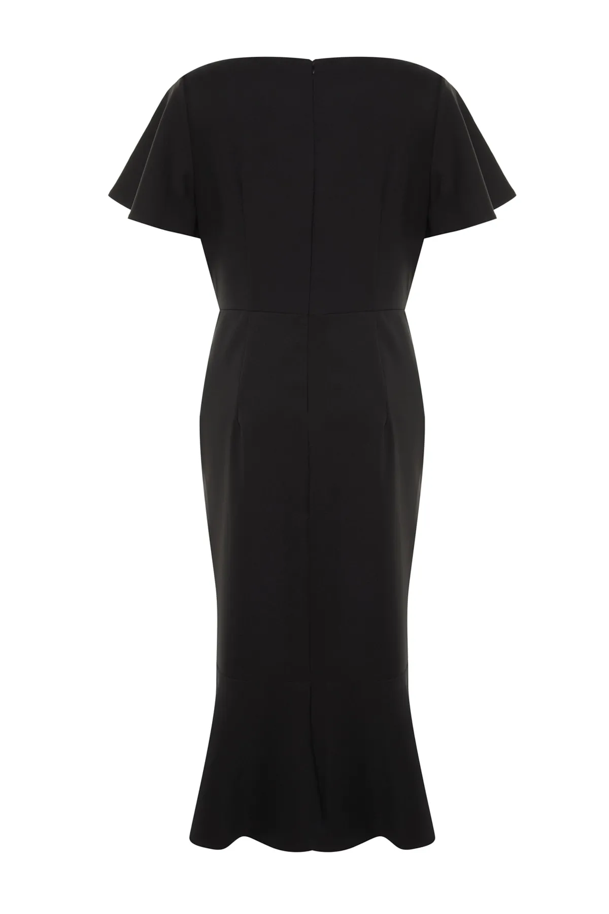Trendyol Curve  Schwarzes Volantkleid mit gewebten Ärmeln TBBSS22EL1626