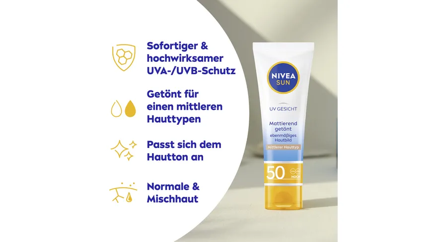 NIVEA SUN UV Gesicht getönter Sonnenschutz Mittlerer Hauttyp LF50 50 ml