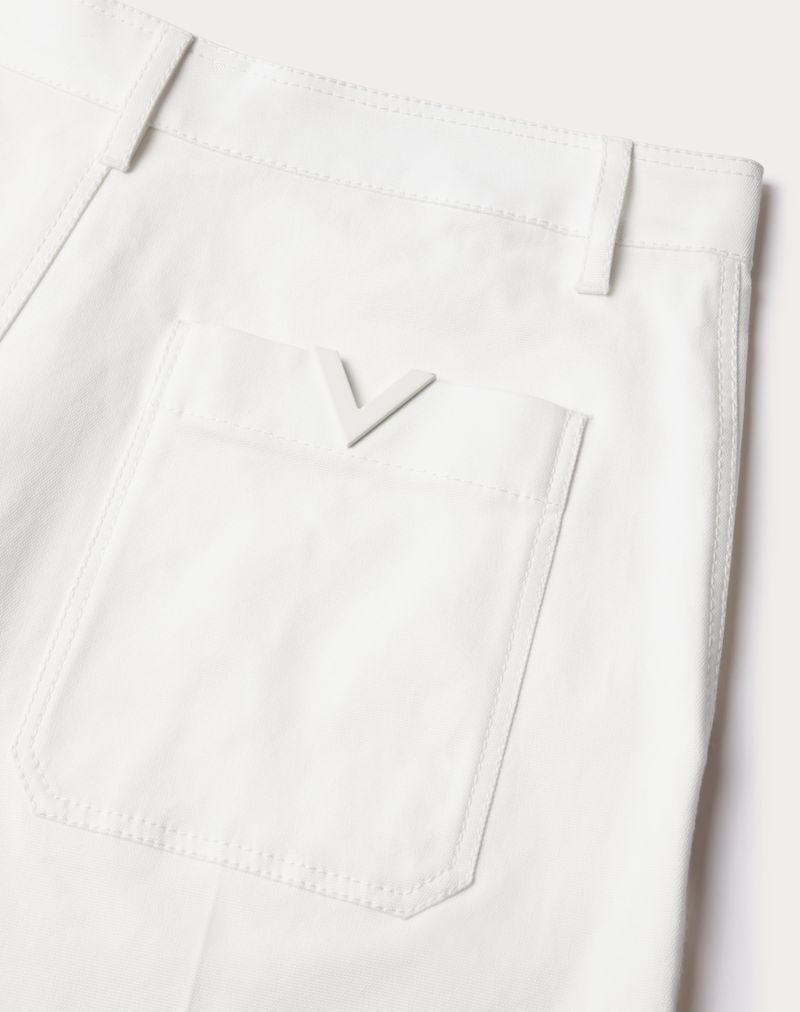 Stretch katoenen canvas bermudashorts met rubberen V-detail
