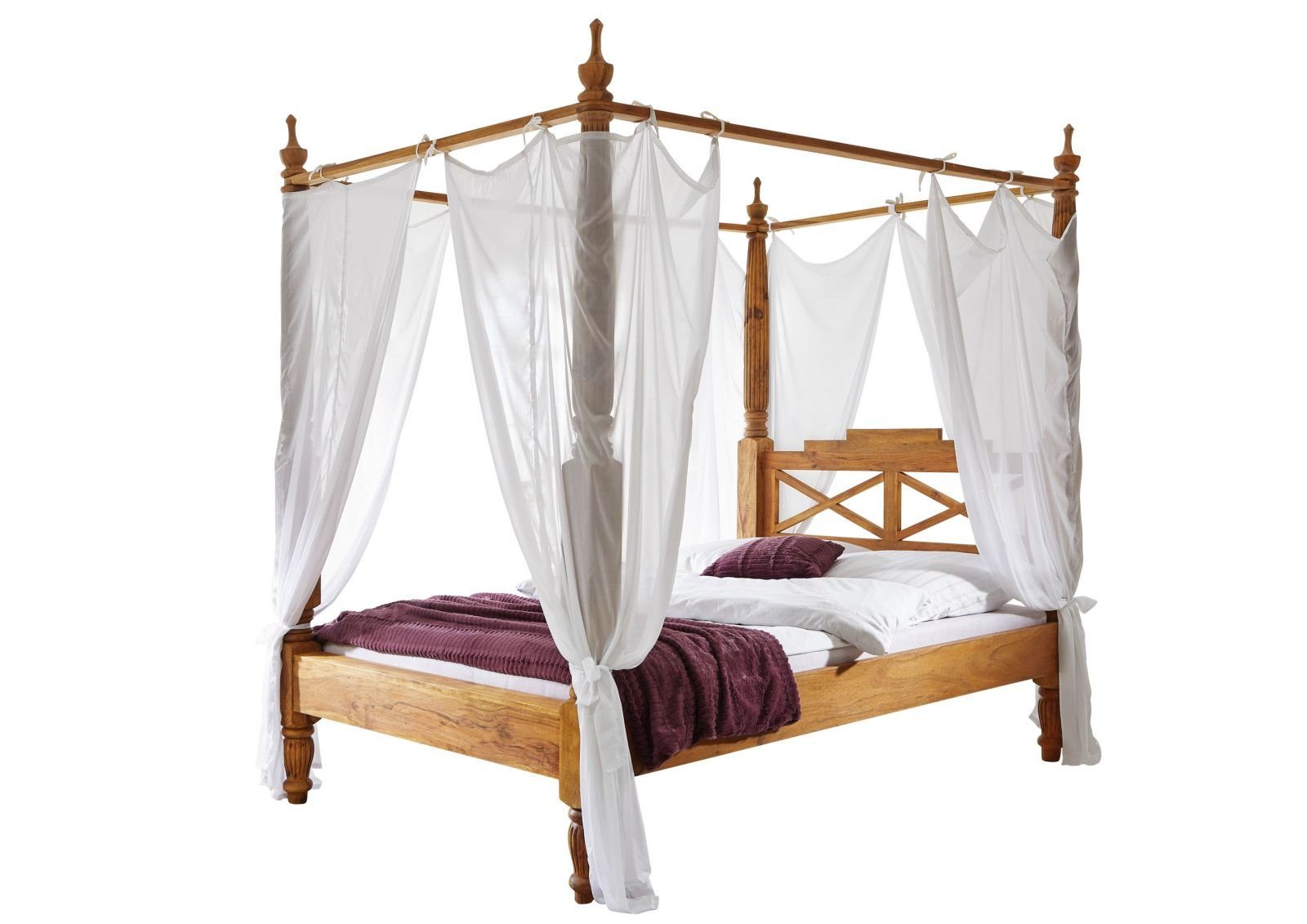 Massivmoebel24 Himmelbett Himmelbett Sheesham 180x200x224 braun geölt NATURE BROWN #532