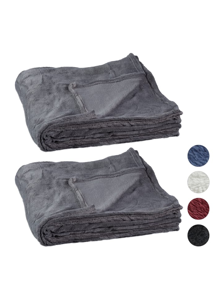 relaxdays 2x Kuscheldecke in Grau - (B)200 x (T)220 cm günstig kaufen onesize