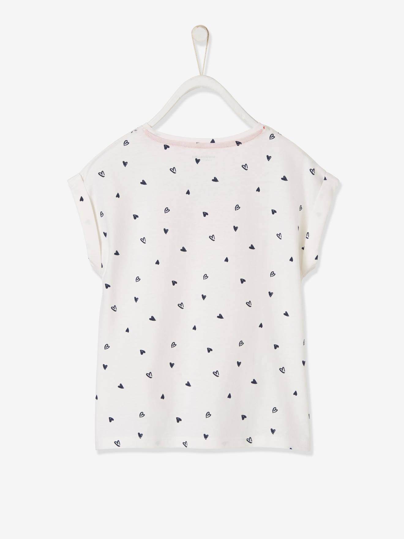 Vertbaudet Mädchen T-Shirt mit Glitzerherzen Oeko-Tex - weiß bedruckt