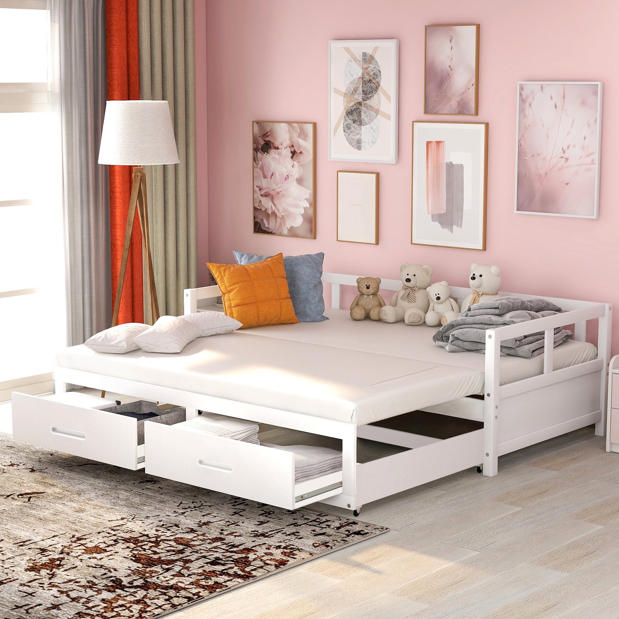 HAUSS SPLOE Schlafsofa Schlafsofa Holzbett Schiebebett Kinderbett Einzelbett Doppelbett, mit Relaxfunktion, Kiefernbett mit Stauraum