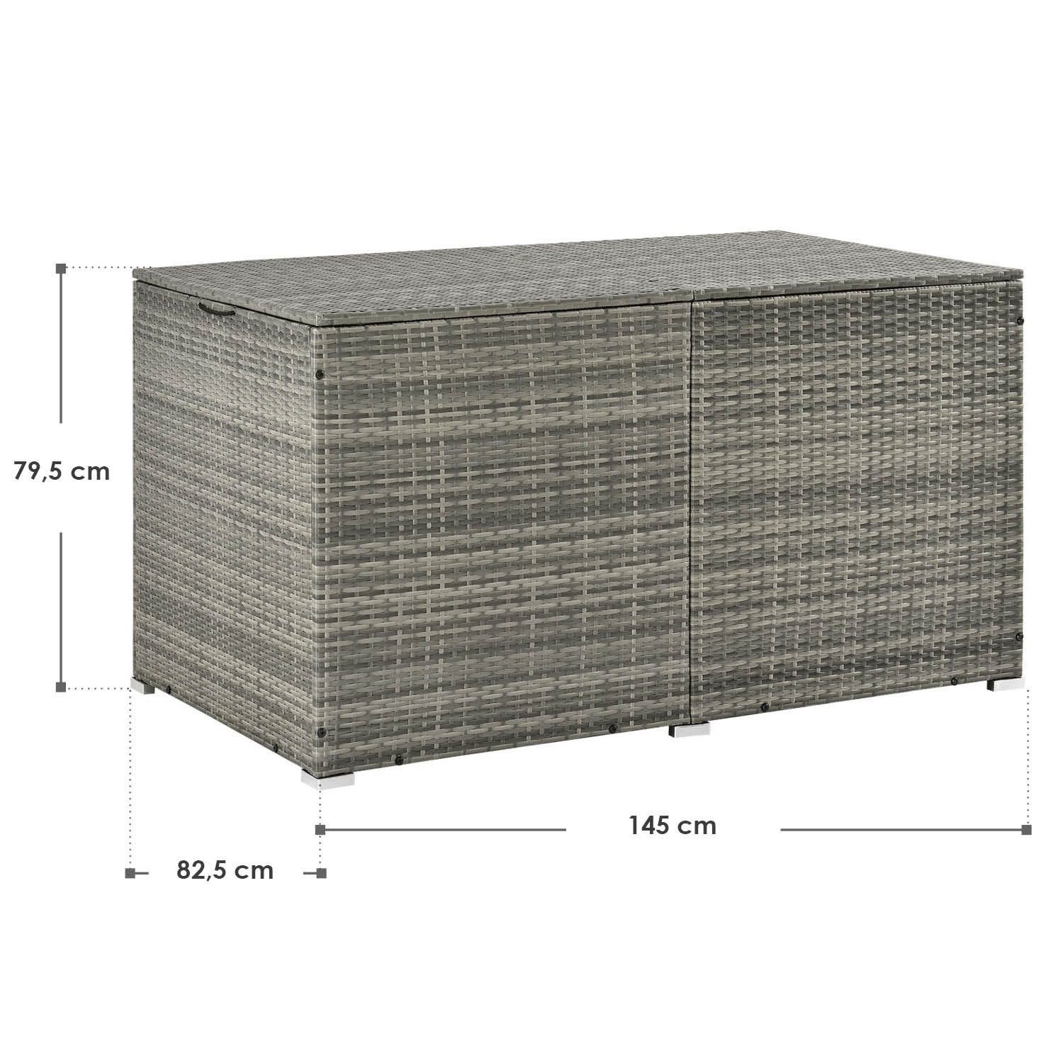 Juskys Auflagenbox Ikaria, aus Polyrattan, mit Deckel, Hubautomatik und Innenplane