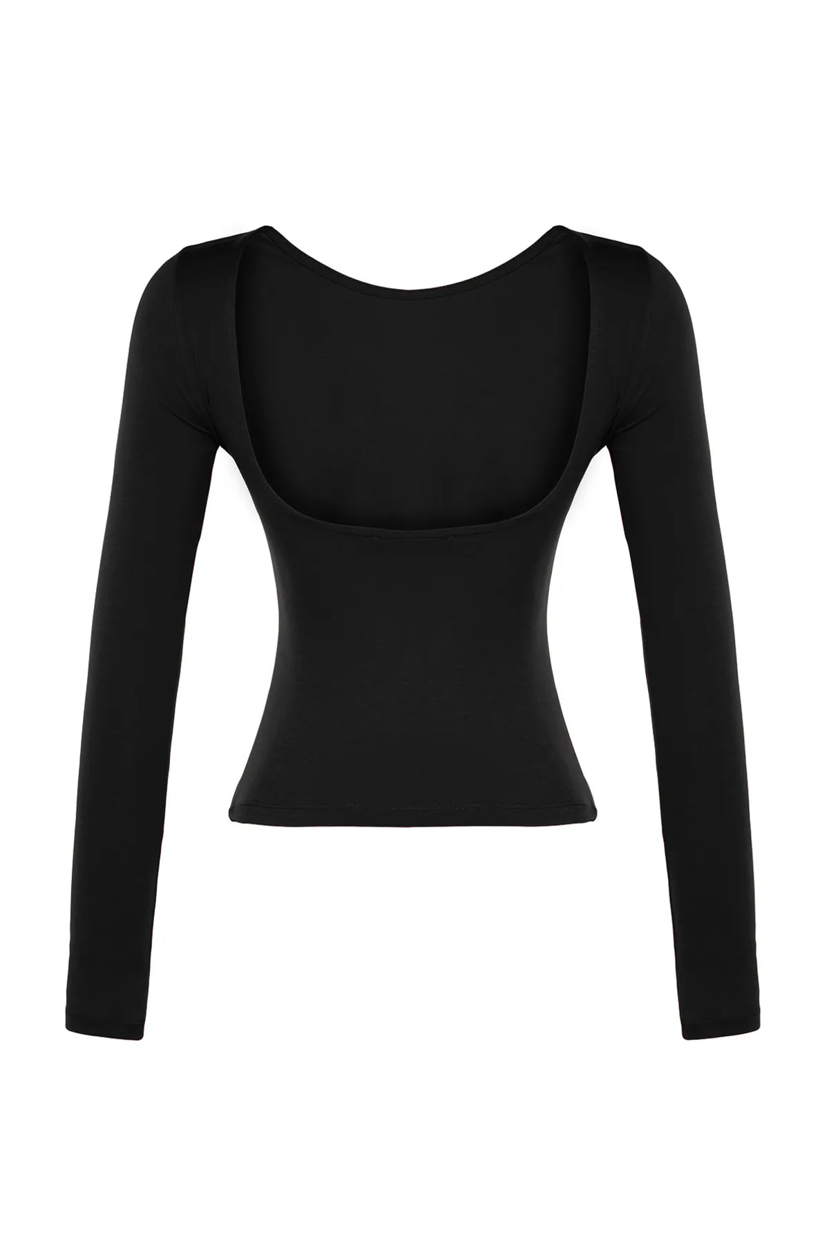 Trendyol Collection  Schwarze, dehnbare, rückenfreie, taillierte Bluse aus Baumwolle TWOAW24BZ00160
