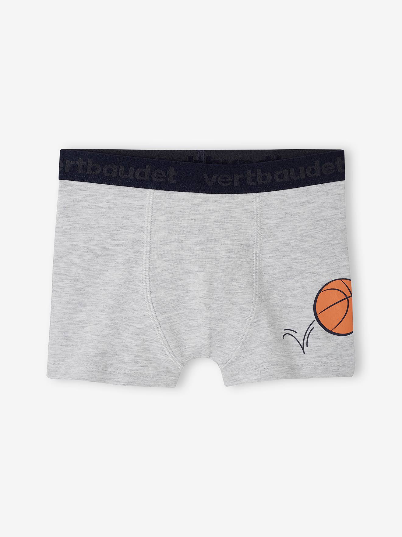 Vertbaudet 5er-Pack Jungen Boxershorts mit Bio-Baumwolle, Basketball - grau meliert