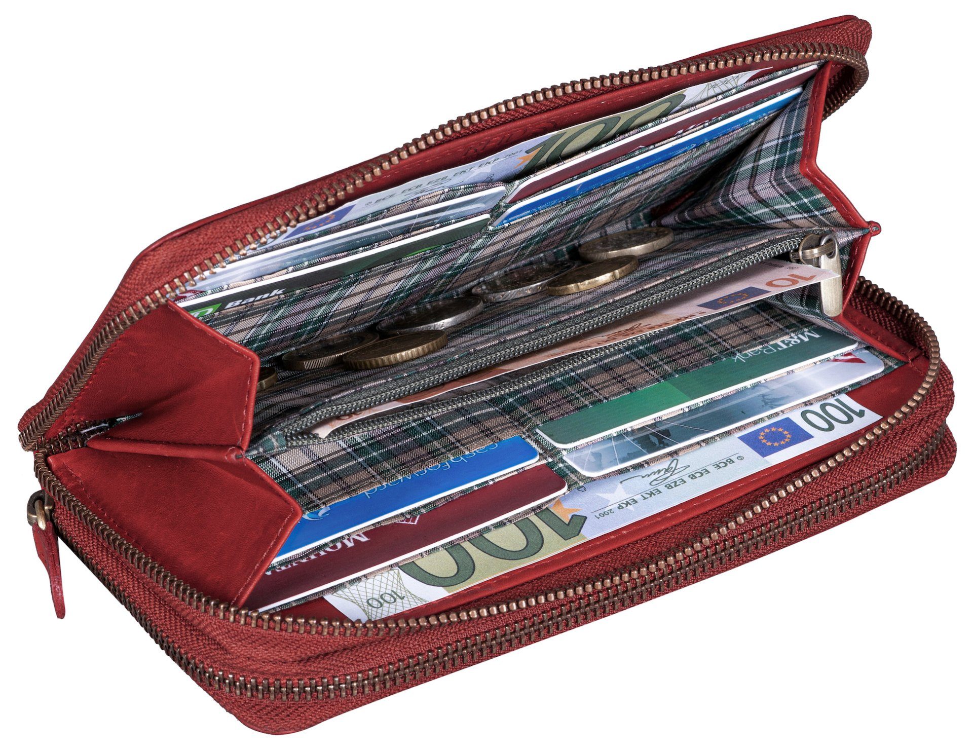 Benthill Geldbörse Groß Echt Leder RFID Portemonnaie XXL mit vielen Kartenfächer, RFID-Schutz Kartenfächer Münzfach Reißverschlussfach