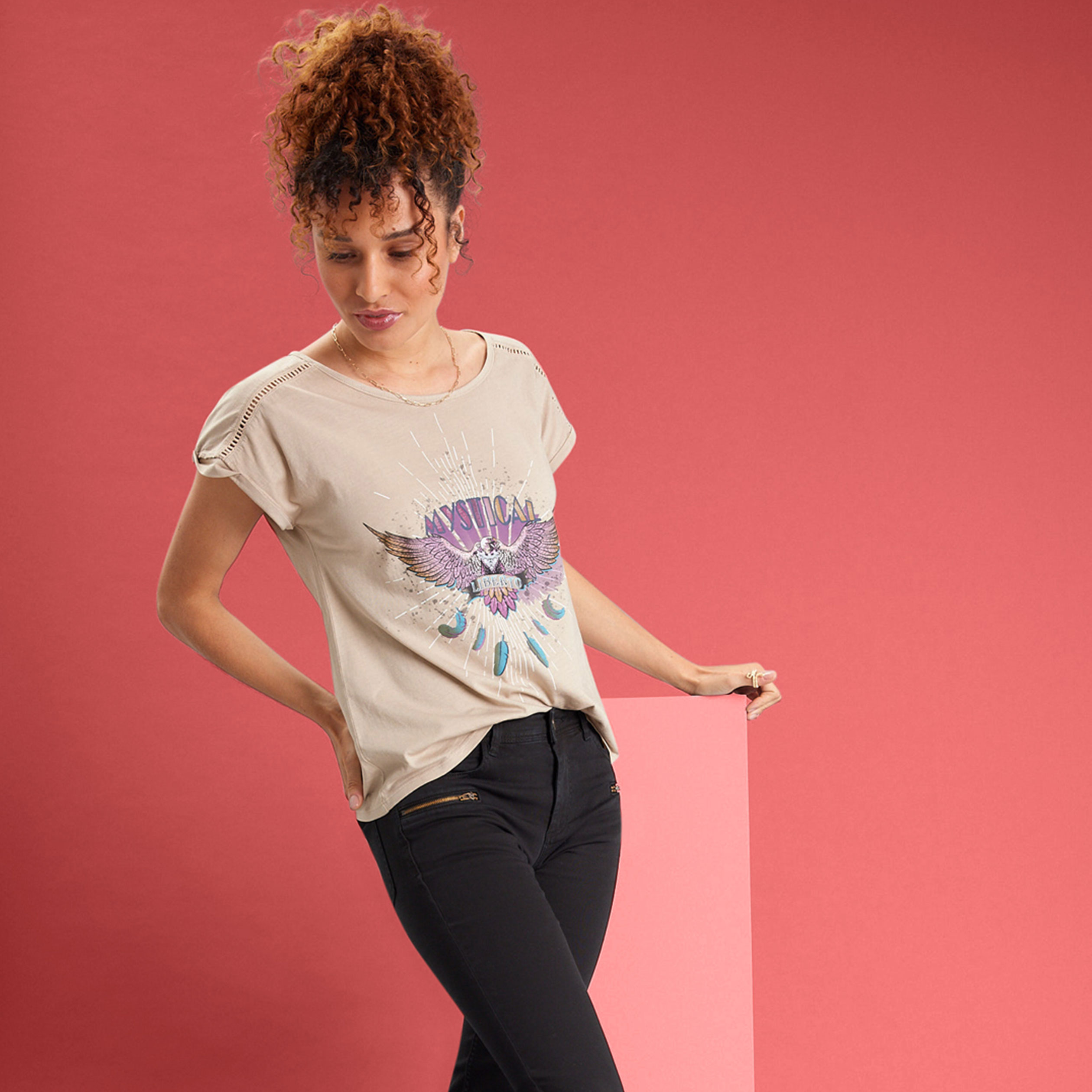 T-shirt ajusté manches courtes Liberto beige femme | La Halle