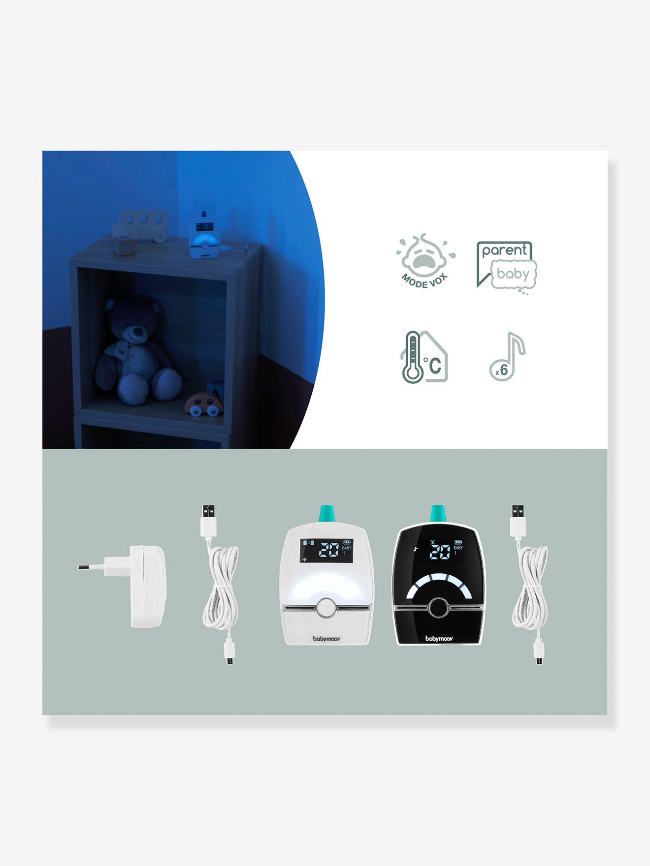 Ecoute-bébé Premium Care BABYMOOV blanc/noir