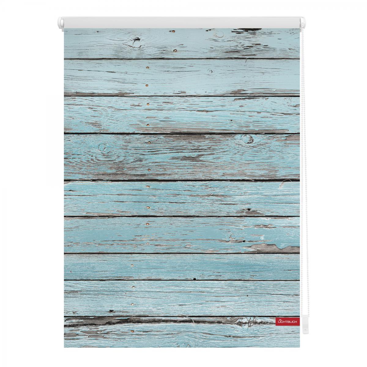 Lichtblick Rollo Klemmfix, ohne Bohren, blickdicht, Bretter-Vintage Petrol, 120 x 150 cm (B x L)