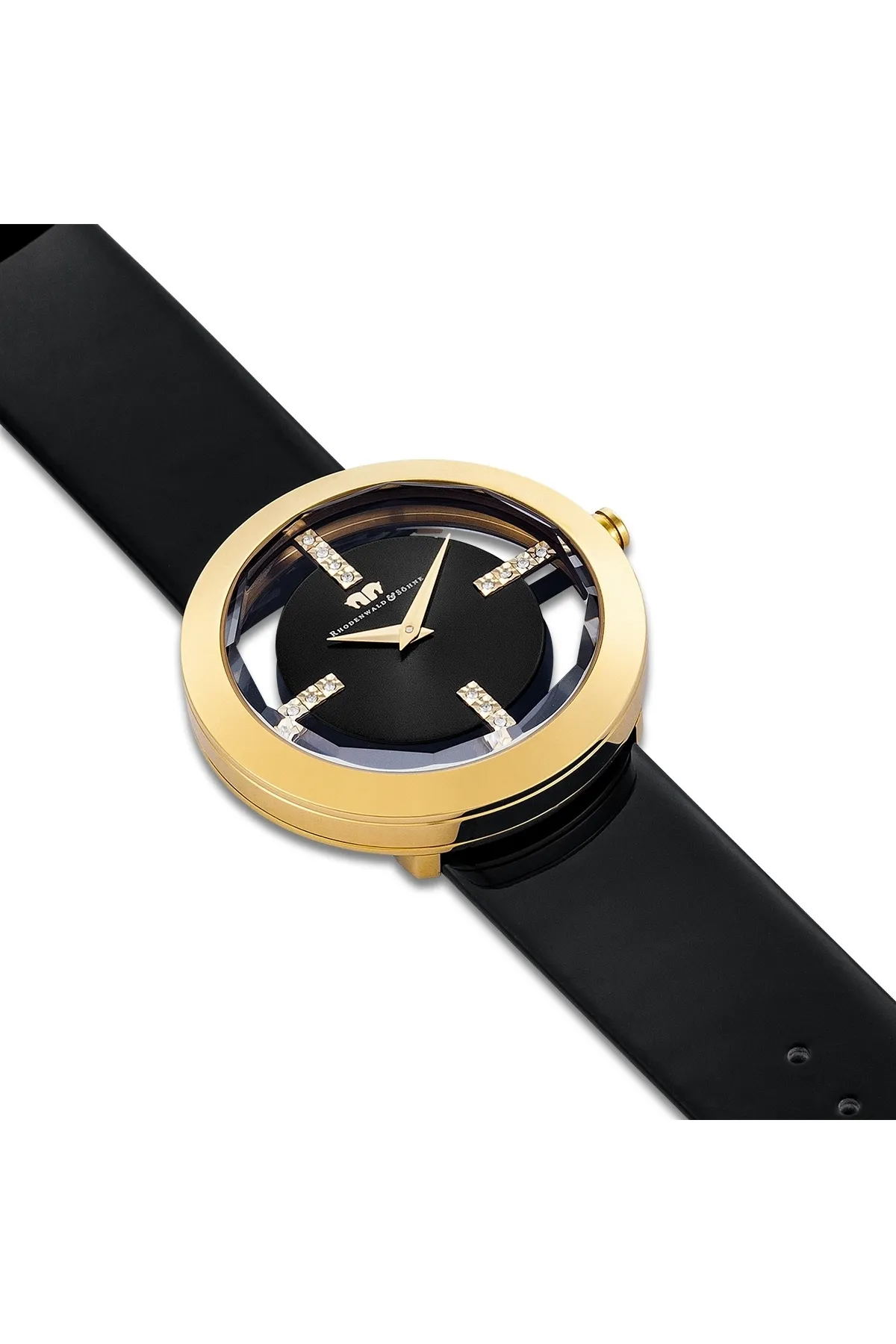 Rhodenwald & Söhne  Quarzuhr Damen Quarzuhr gelbgold Echtleder schwarz