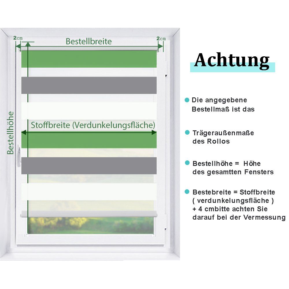 Doppelrollo Fensterrollos Ohne Bohren, Vkele, 130cm/160cm, klemmfix,klemmträger, Sonnenschutz, Lichtdurchlässig und Verdunkelnd.