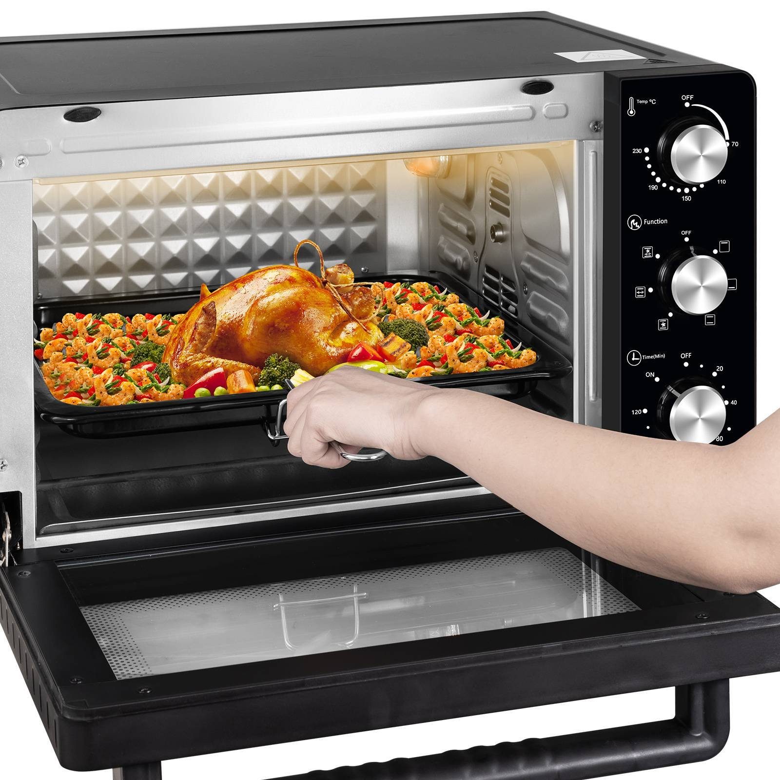 EUGAD Minibackofen, 45 L mit 4 Ebenen, 6 Modi, zweilagige Tür, Timer, 1700W