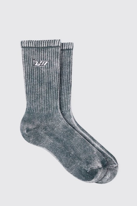 Socken mit Acid-Waschung und Bm-Stickerei