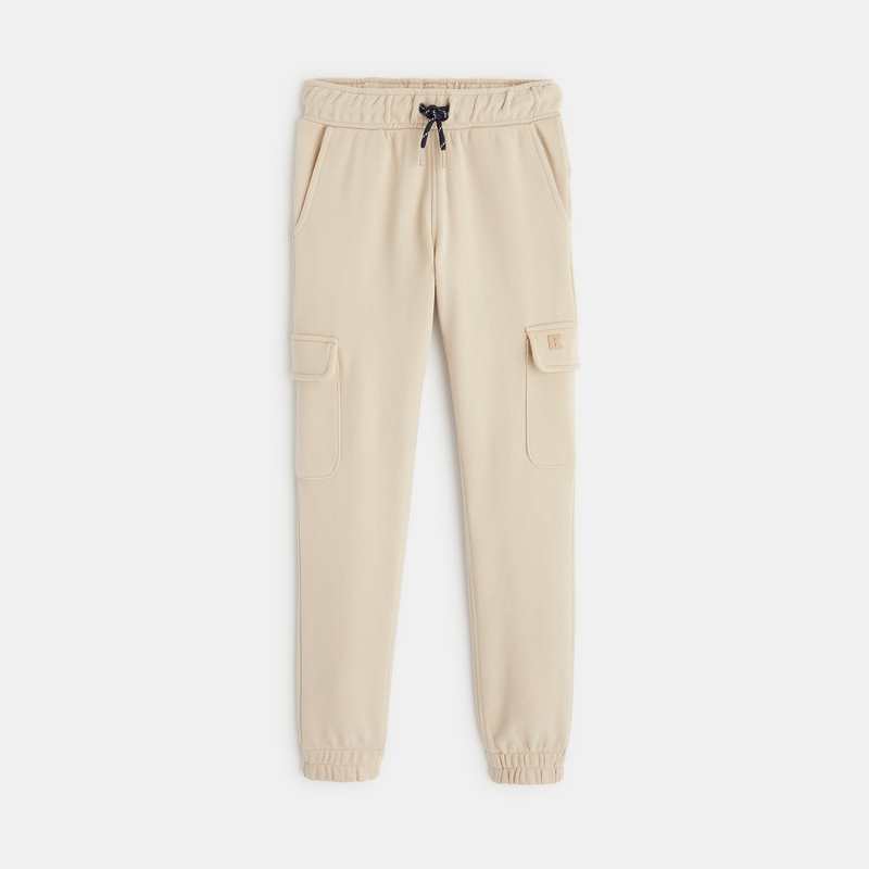 Jogging uni à poches cargo beige garçon